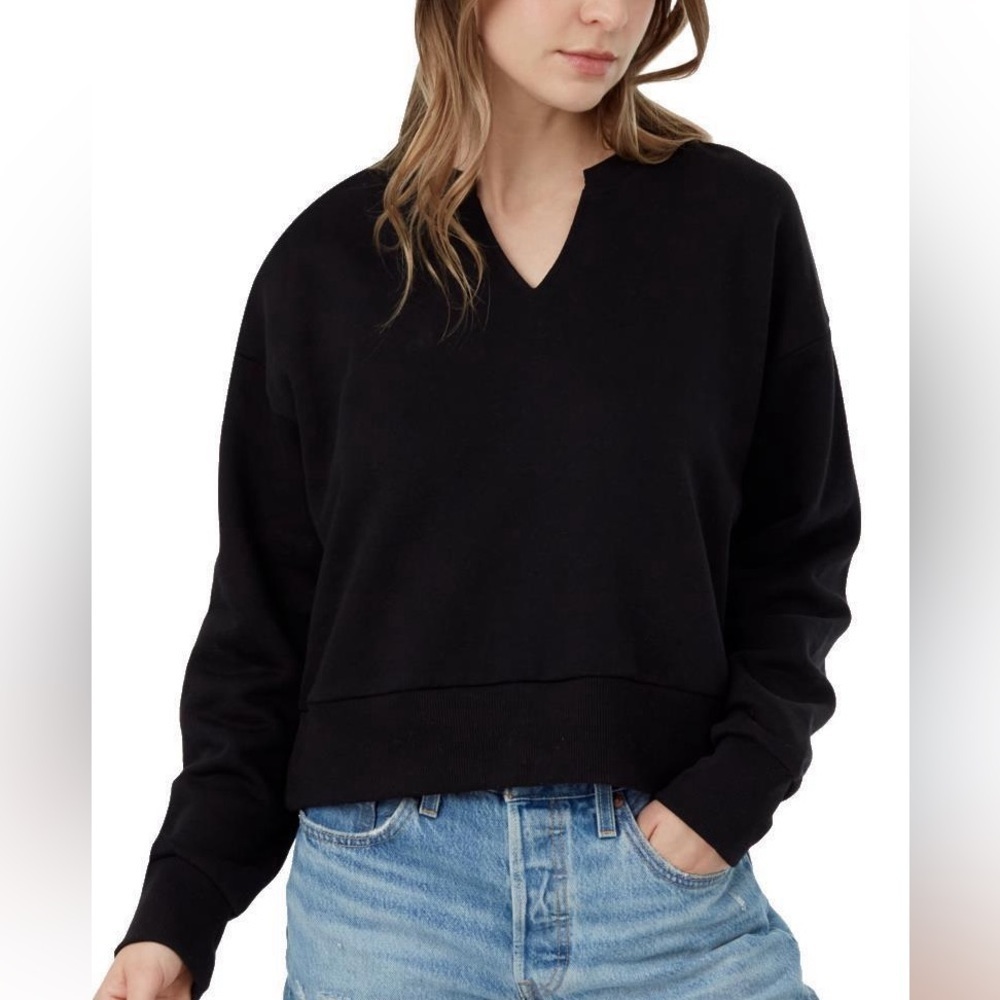 Tentree Black V-Neck Pullover Sweatshirt XS Sustainable Minimalist Cozy Sweater